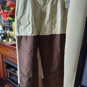 Two-Tone Wide Leg Utility Pants in Beige and Brown